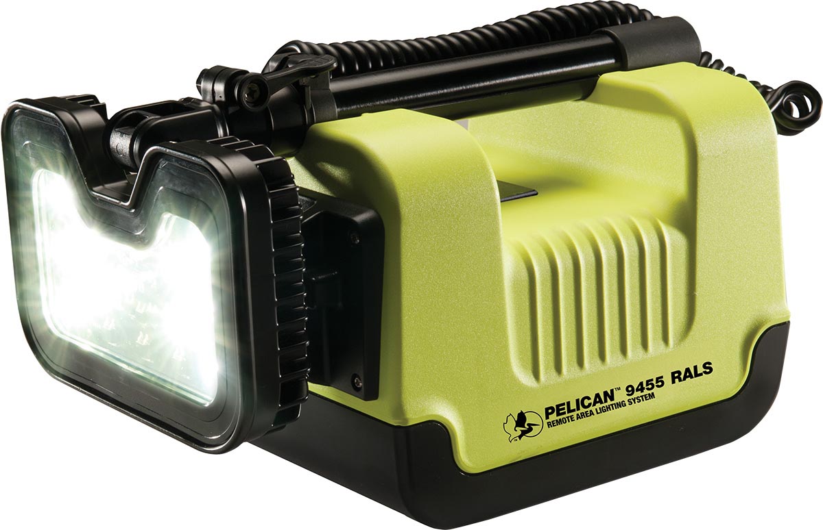 Pelican 9455 safety-certified remote area light in high-visibility yellow, SKU 094550-0000-245